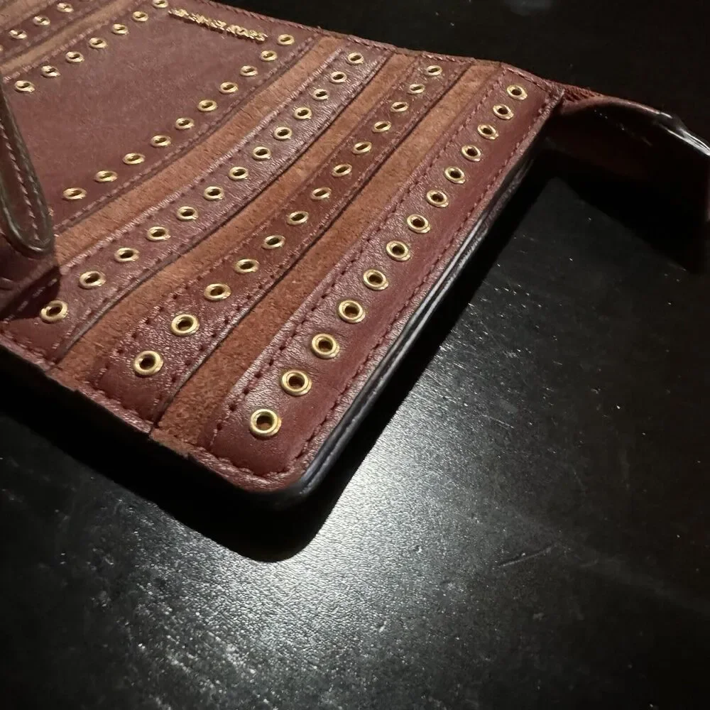 Michael Kors Brooklyn Grommet Medium Phone Wristlet in Leather Brown Brick